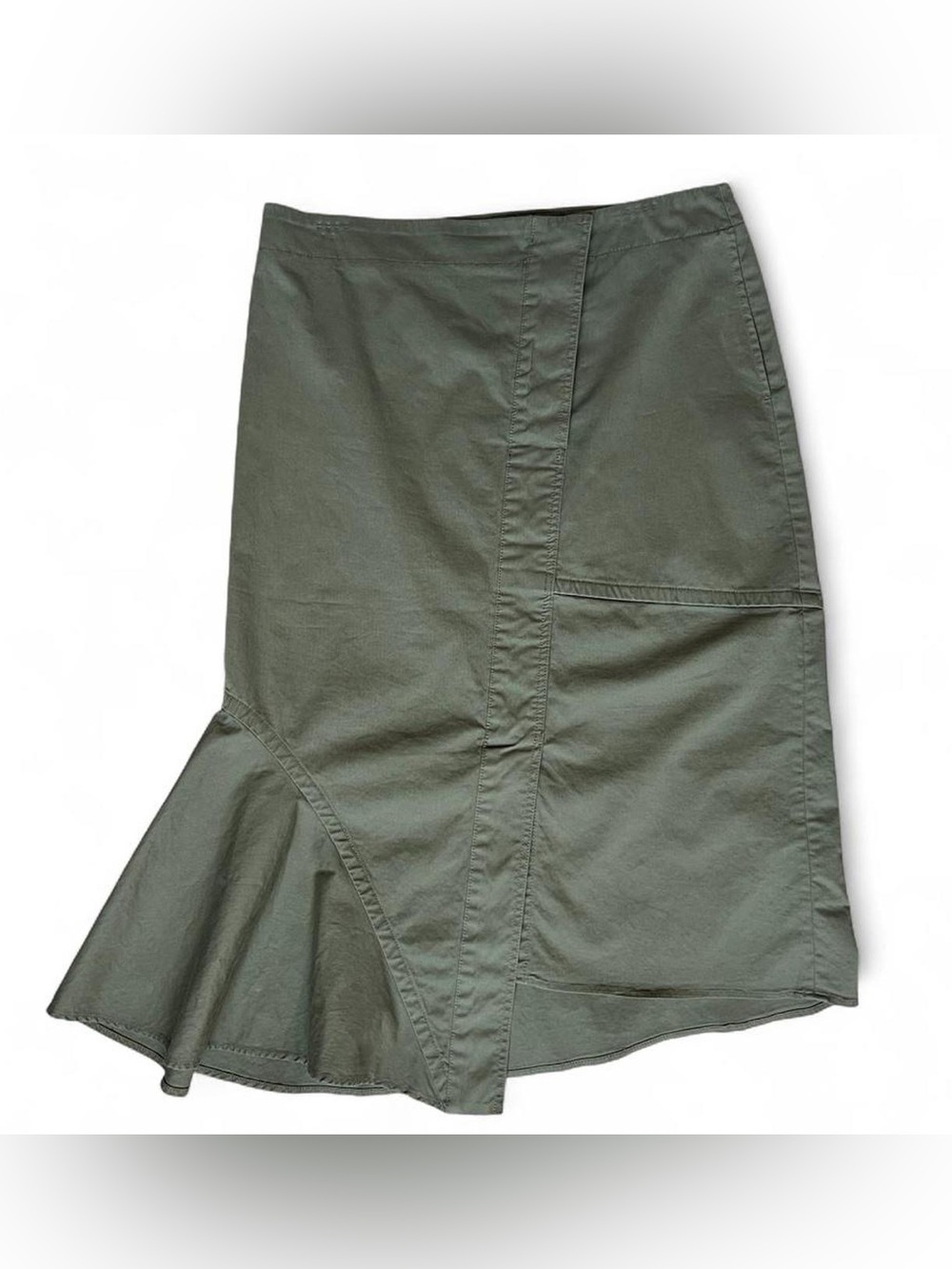 Theory olive green asymmetrical midi skirt size 10